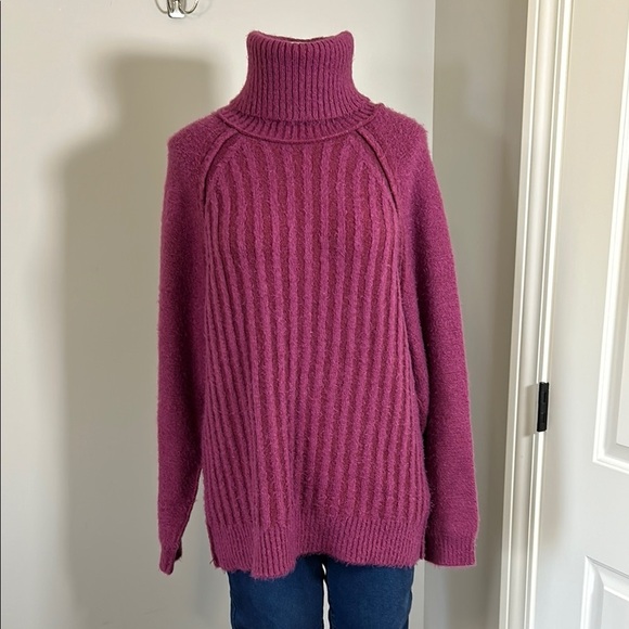 Free People Big City Turtleneck Sweater Mulberry Garnet Ribbed Oversized Sz XS - Picture 4 of 14